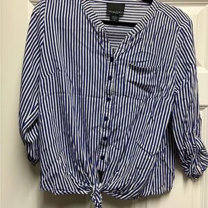 Cynthia Rowley Blue and White Striped Button-Up Blouse